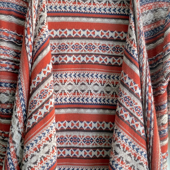 Elan Southwestern Fringe Open Front Waterfall Cardigan - Picture 2 of 5